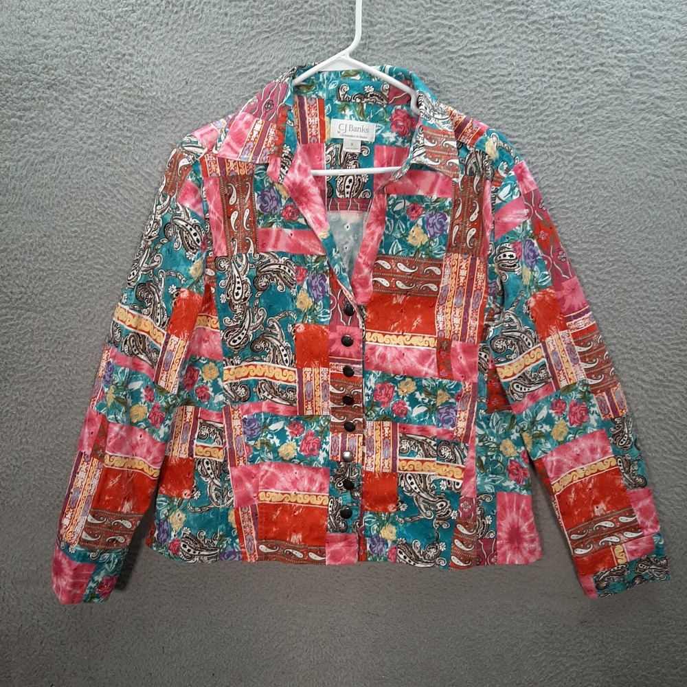 CJ Banks Jacket Womens X 14W Multicolor Paisley Floral Career Wear Mature Preppy